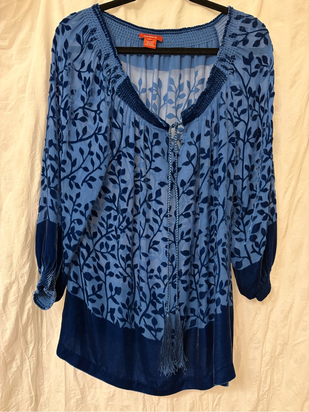 Sundance blue velvet burnout, poet blouse. Size large.